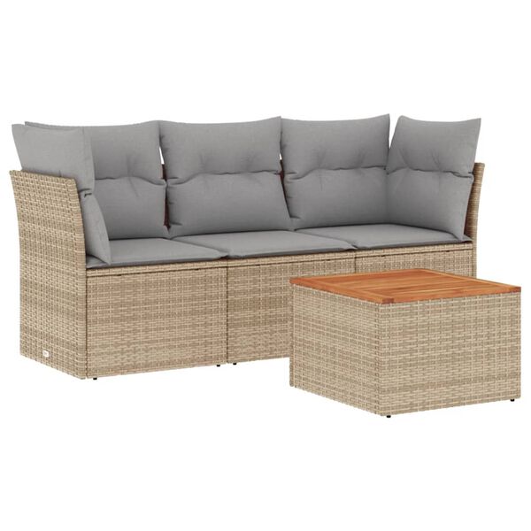 vidaXL Garden Sofa Set Mix Beige PE Rattan Large Adjustable Armrests