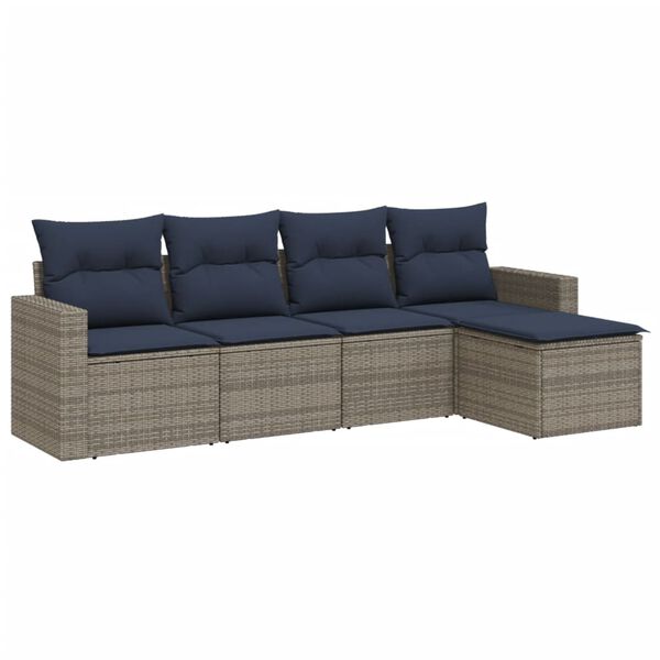 vidaXL 5 Piece Patio Sofa Set with Cushions Gray Poly Rattan