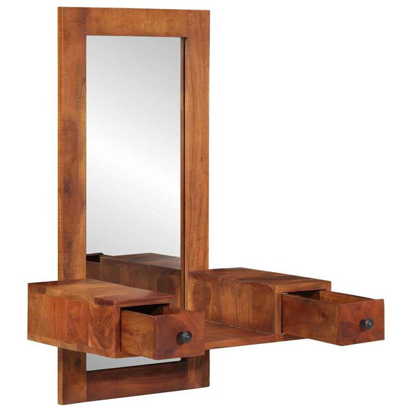 vidaXL Wall Mirror Honey Glass, Solid Acacia Wood Medium Mirror
