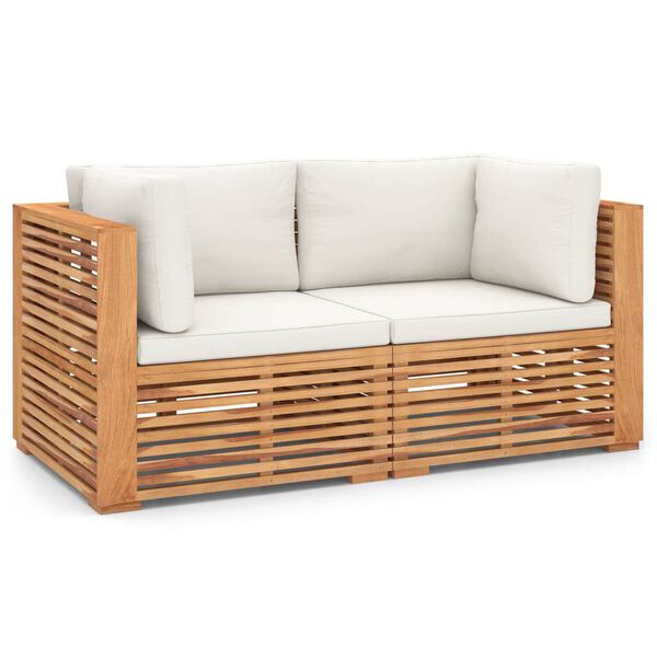 vidaXL Patio 2-Seater Sofa with Cushions Solid Teak Wood