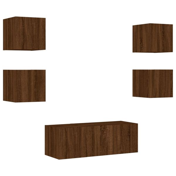 vidaXL TV Wall Unit Brown Oak Engineered wood Medium TV Wall Unit