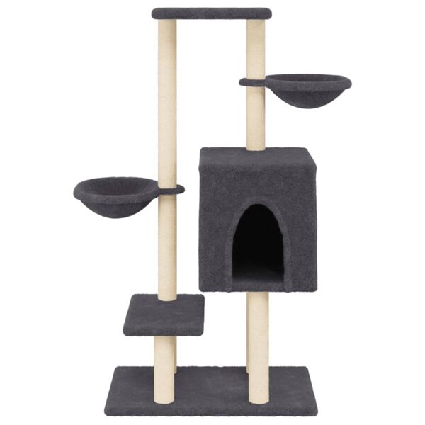 vidaXL Cat Tree Dark grey Engineered wood, plush, sisal Medium Durable