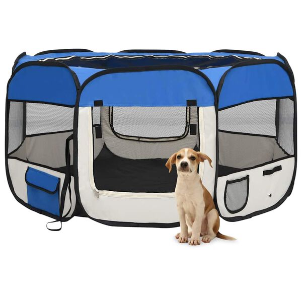 vidaXL Dog Playpen Blue Polyester Medium Collapsible Dog Playpen