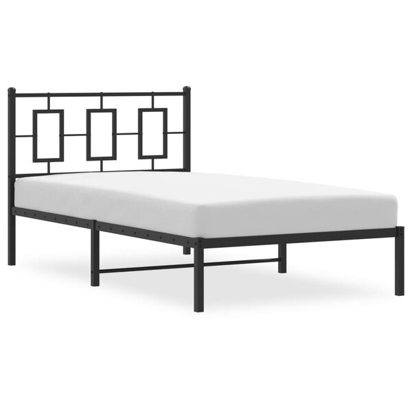 vidaXL Metal Bed Frame without Mattress with Headboard Black 39.4"x78.7"