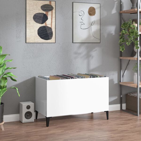 vidaXL Record Cabinet High-gloss white Engineered wood, metal Medium