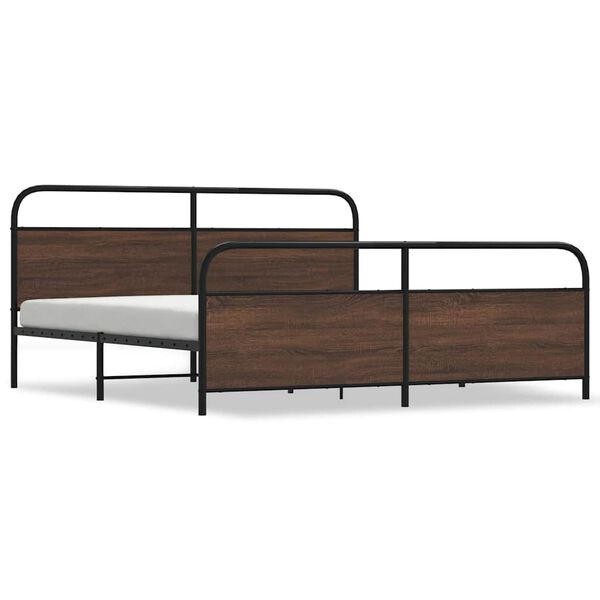 vidaXL Bed Frame Brown oak Steel, Engineered wood Double