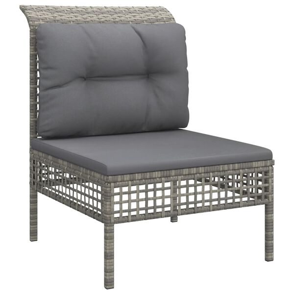 vidaXL Patio Middle Sofa with Cushion Grey Poly Rattan
