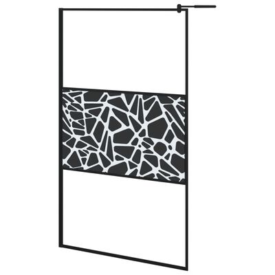 vidaXL Walk-in Shower Wall 45.3"x76.8" ESG Glass with Stone Design Black