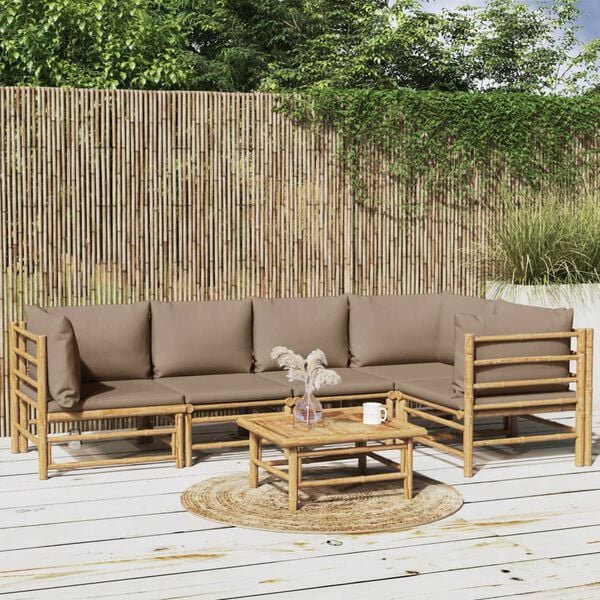 vidaXL Garden Lounge Set Taupe Bamboo and Polyester Medium Modular