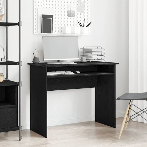 vidaXL Desk Black Oak Engineered Wood Black Oak Desk Rectangular