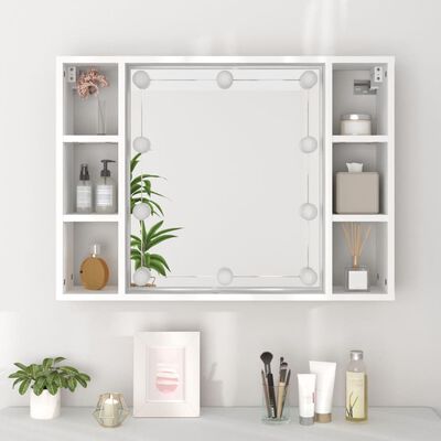 vidaXL Mirror Cabinet with LED White 29.9"x5.9"x21.7"