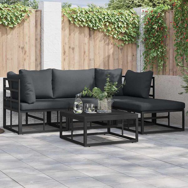 vidaXL Garden Sofa Set with Cushion 5 pcs Black Aluminium