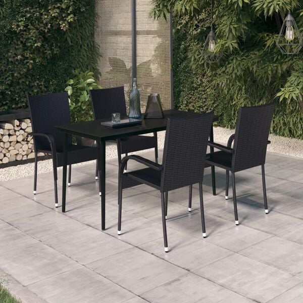vidaXL Garden Dining Set Black PE rattan, powder-coated steel, glass