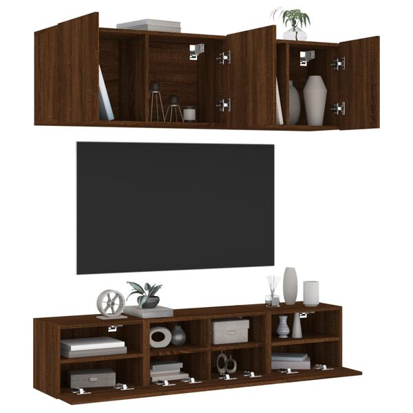 vidaXL TV Wall Unit Brown Oak Engineered wood Medium TV Wall Unit