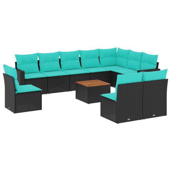 vidaXL 11 Piece Patio Sofa Set with Cushions Black Poly Rattan