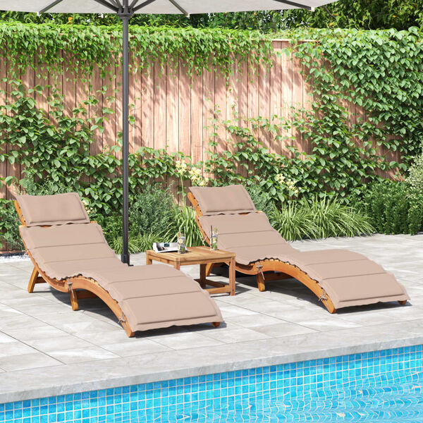 vidaXL Sunlounger Set of 2 Taupe Solid acacia wood Extra Long Foldable