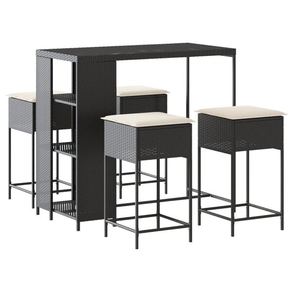 vidaXL Garden Bar Set Black PE Rattan 5-Piece Set UV-resistant materials