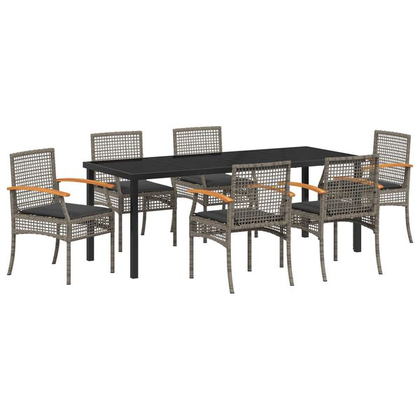 vidaXL Garden Dining Set 7 pcs Gray poly rattan