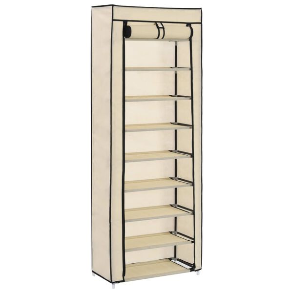 vidaXL Shoe Cabinet Cream Powder-coated tubes and non-woven fabric Tall