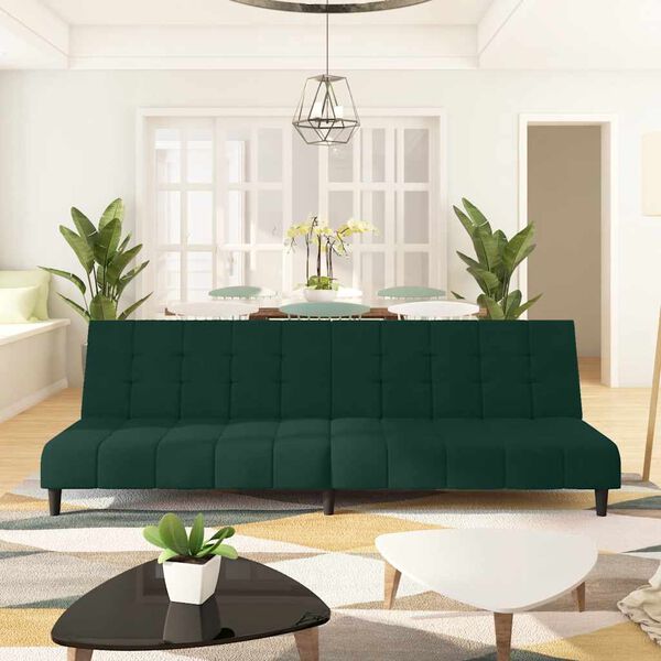 vidaXL Sofa Bed Dark Green Velvet (100% polyester), wood, plastic Compact