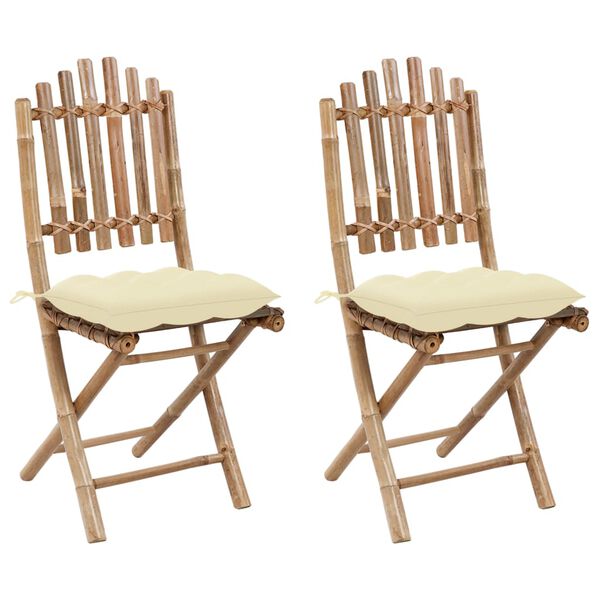 vidaXL Garden Chair Set of 2 Natural Bamboo Bamboo, Polyester Medium