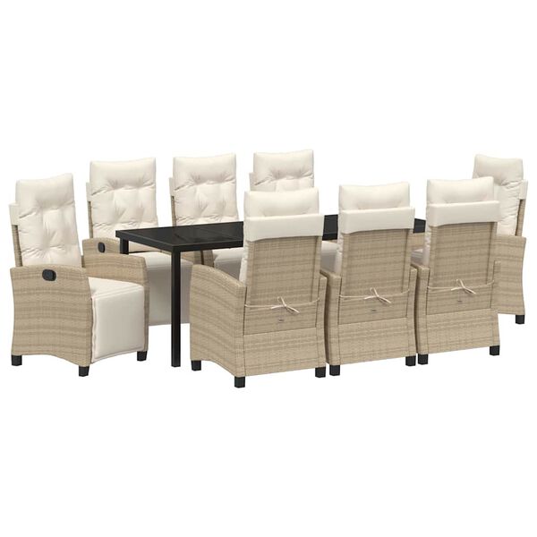 vidaXL Garden Dining Set with Cushion 9 pcs Beige Poly Rattan