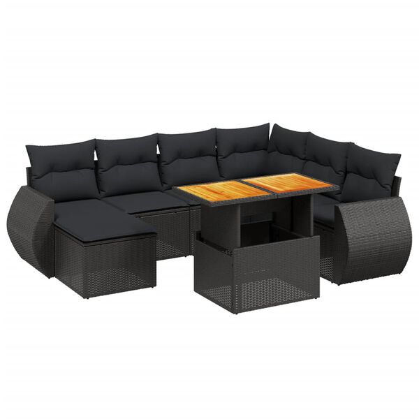 vidaXL Garden Sofa Set Black PE rattan Large Adjustable Armrests