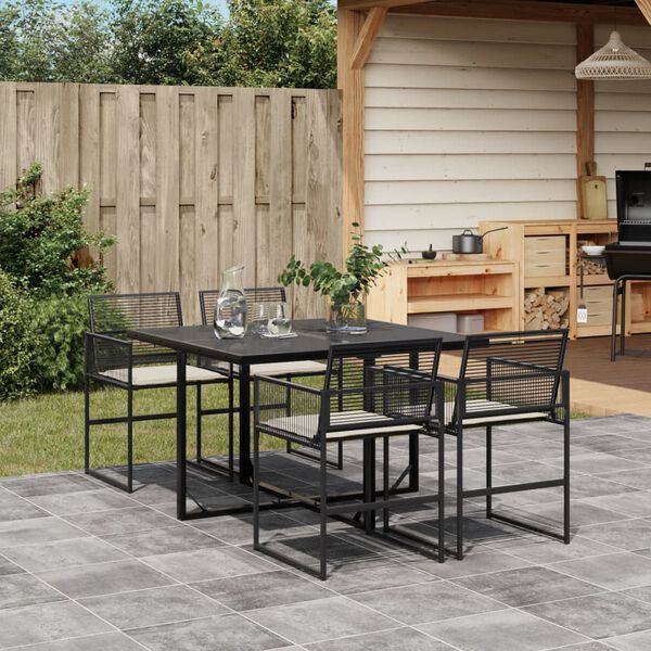 vidaXL Garden Dining Set Black PE Rattan 5-Piece Set Removable Covers