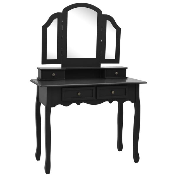 vidaXL Dressing Table Set with Stool Black 39.4x15.7x57.5" Paulownia Wood