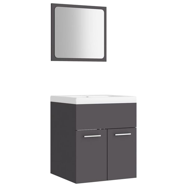 vidaXL Bathroom Furniture Set Grey, White Engineered wood, Ceramic Small