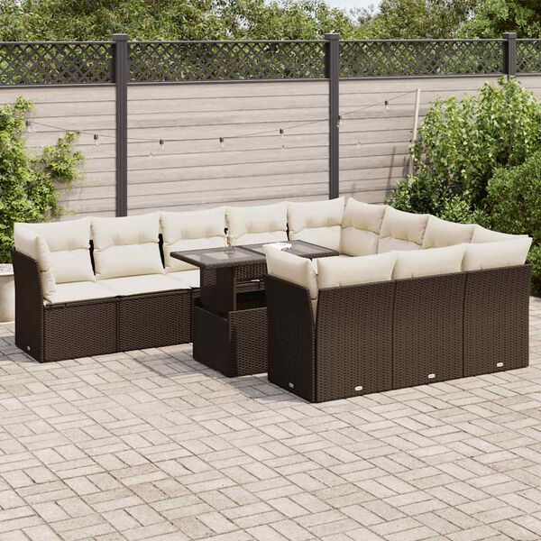vidaXL Garden Sofa Set Brown, Cream White