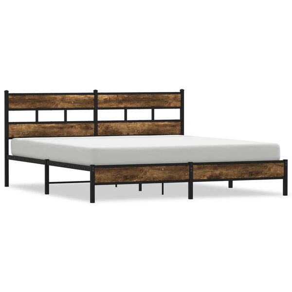 vidaXL Bed Frame Smoked Oak Steel, Engineered Wood King Size Bed Frame