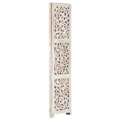 vidaXL Hand carved 3-Panel Room Divider White 47.2"x65" Solid Mango Wood