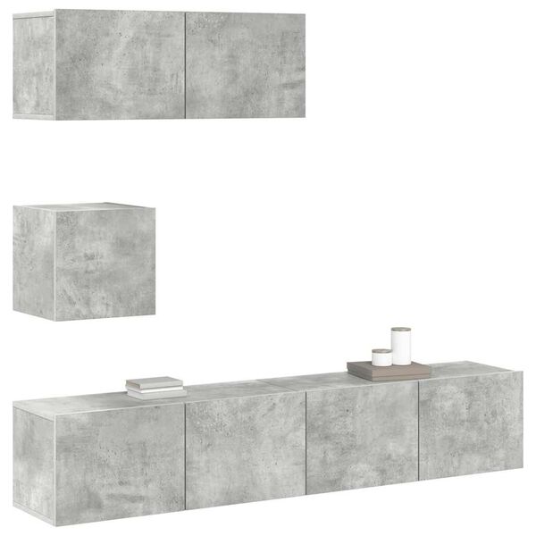 vidaXL TV Cabinet Set 4-Piece Set Concrete Grey Engineered Wood Medium