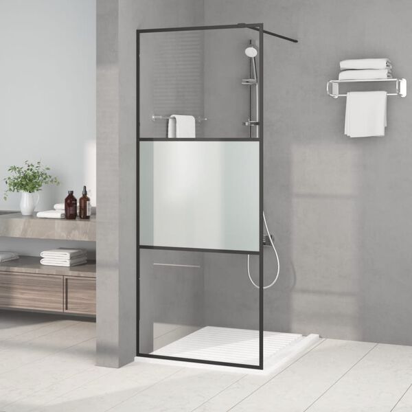 vidaXL Walk-in Shower Wall Black 31.5x76.8" Half Frosted ESG Glass