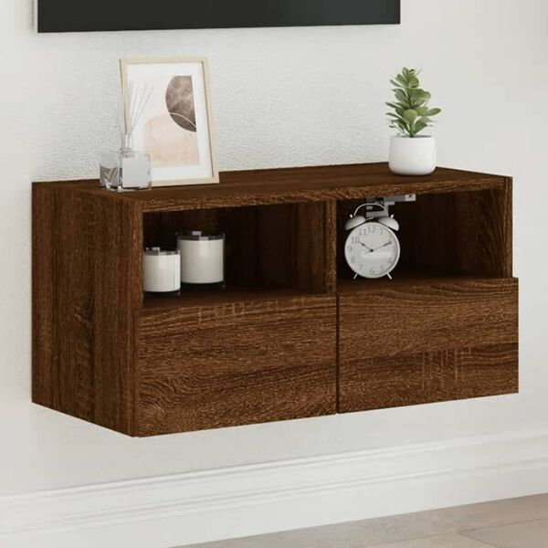 vidaXL TV Wall Cabinet Brown Oak Engineered Wood Medium TV Wall Cabinet