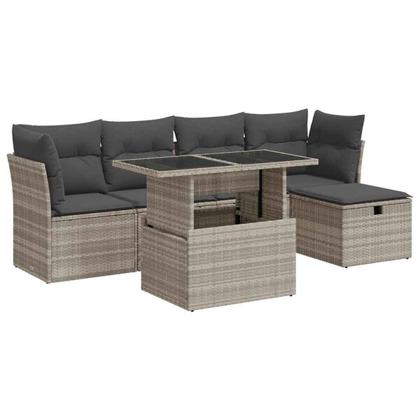 vidaXL Garden Sofa Set Light Grey PE Rattan Large Adjustable Feet