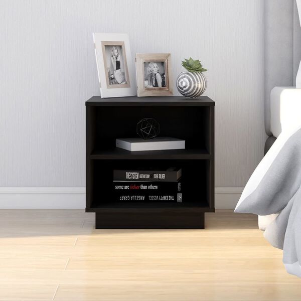 vidaXL Bedside Cabinet Set of 2 Black Solid Pine Wood Medium