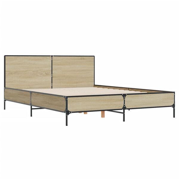 vidaXL Bed Frame Sonoma oak Engineered wood, metal, plywood Full