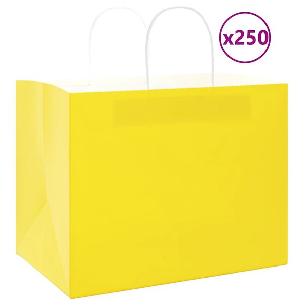 vidaXL Paper Bags 250 pcs with Handles Yellow 32x22x24 cm