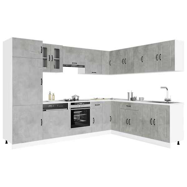 vidaXL Kitchen Cabinet Set Concrete Grey Engineered Wood 14-Piece Set