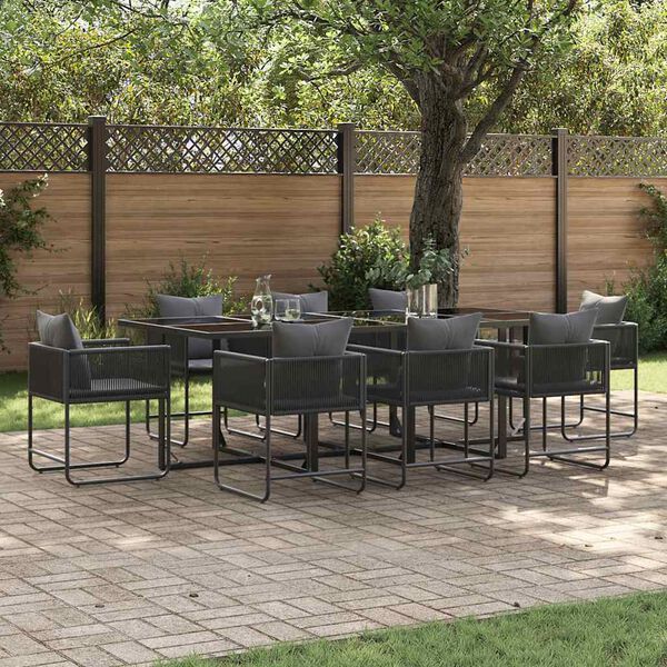 vidaXL Garden Dining Set 9 pcs Black Steel