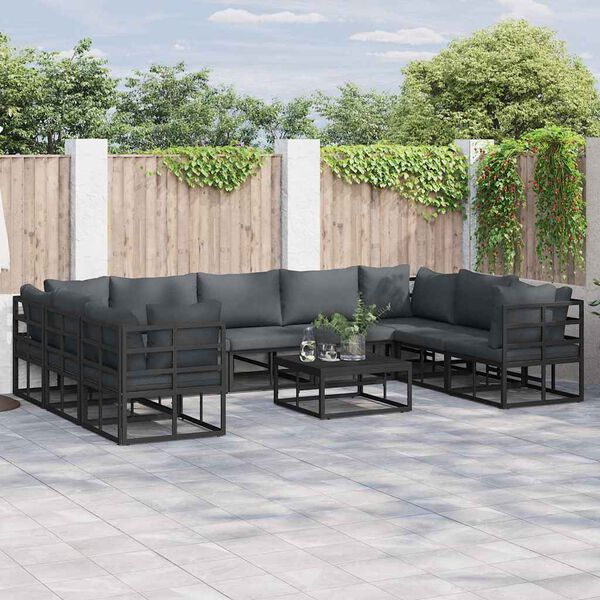 vidaXL Garden Sofa Set with Cushion Black Aluminium