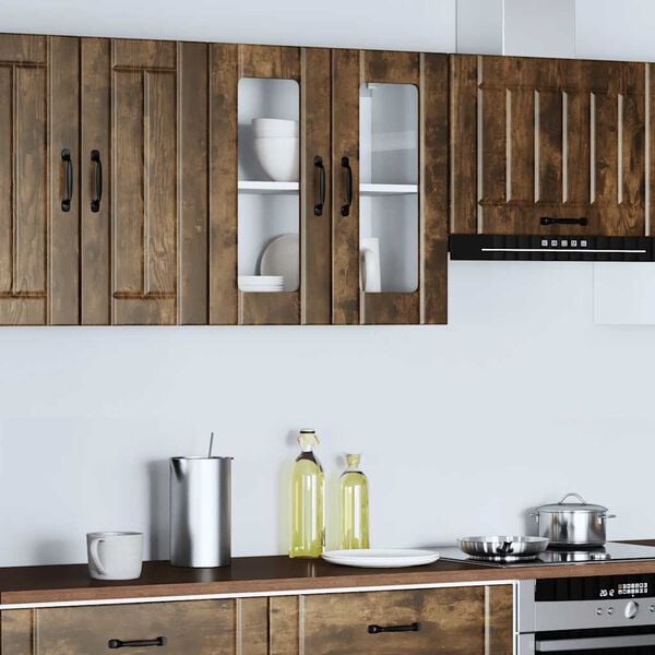 vidaXL Kitchen Wall Cabinet Smoked Oak Engineered Wood and Glass