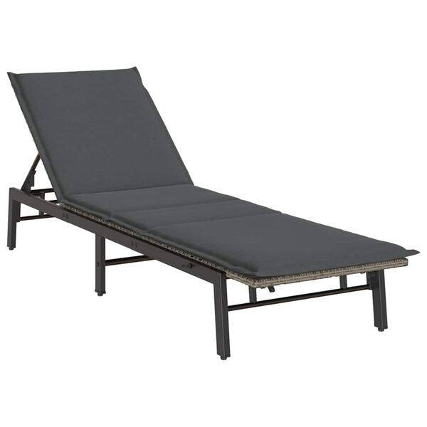 vidaXL Sun Lounger Grey PE Rattan, Powder-Coated Steel Adjustable