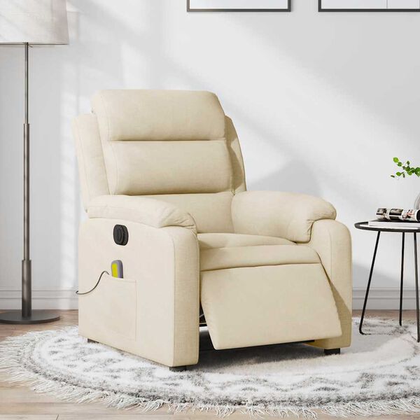vidaXL Electric Massage Recliner Chair Cream Polyester, Foam, Metal, Plywood