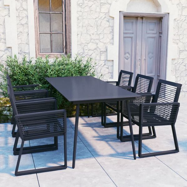 vidaXL 7 Piece Patio Dining Set PVC Rattan Black