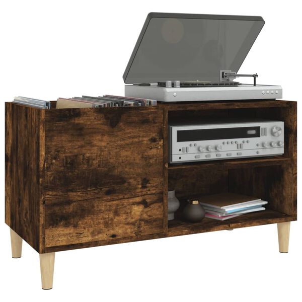 vidaXL Record Cabinet Smoked Oak Engineered wood and solid eucalyptus wood