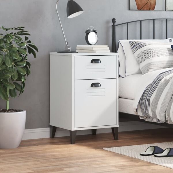 vidaXL Bedside Table White Engineered wood, Plastic Medium Bedside Table