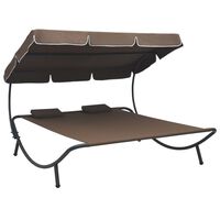 vidaXL Patio Lounge Bed with Canopy and Pillows Brown